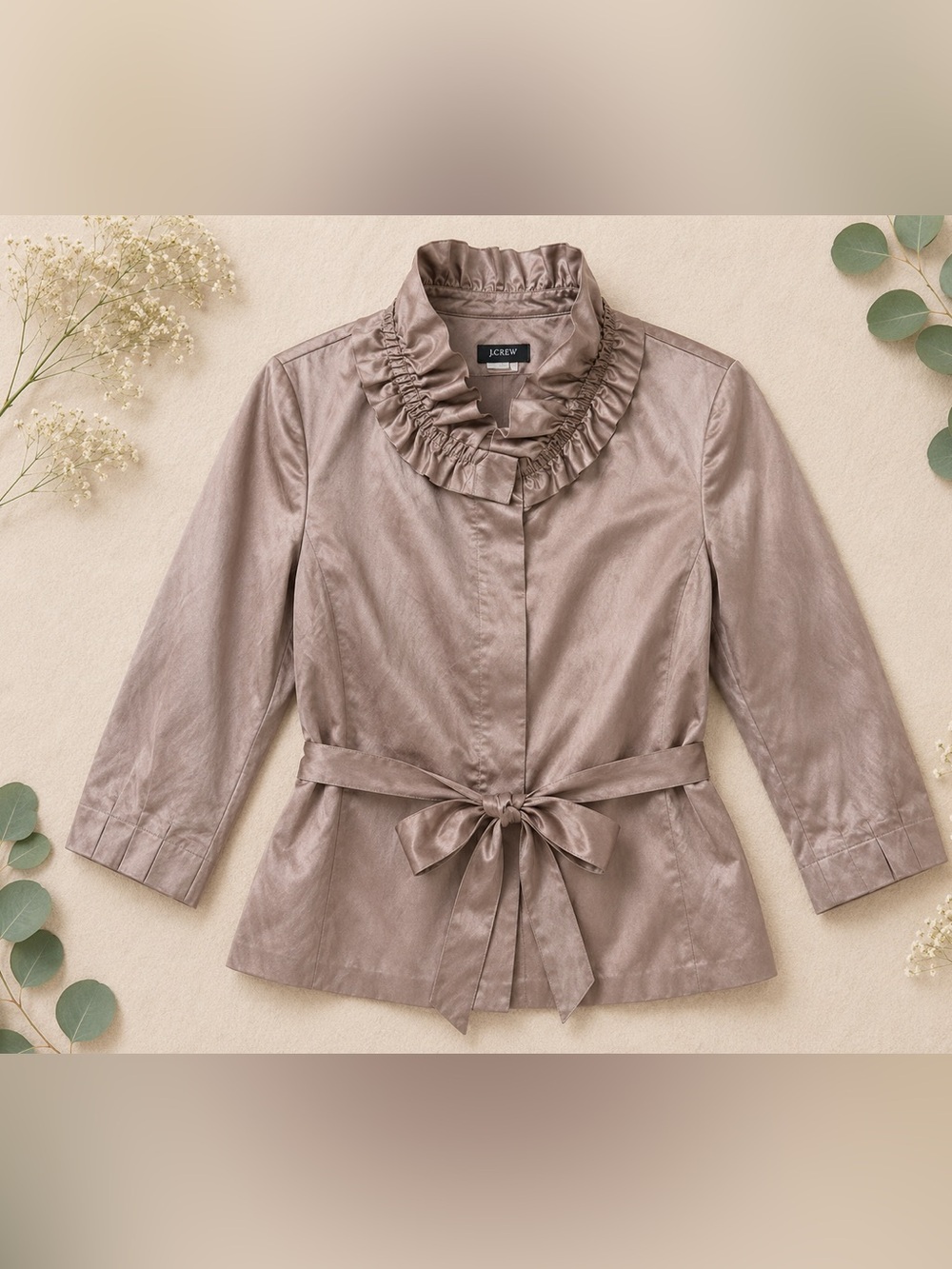 J.Crew Ruffle Collar Jacket | Champagne Satin Tie Waist Blazer